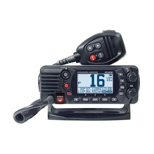 VHF fixe compacte 25W classe D IPX8 noire avec antenne GPS interne