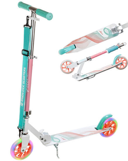 Klappbarer Roller 145mm Alice Weiß/Pfirsich/Mint Leuchtende LED-Räder