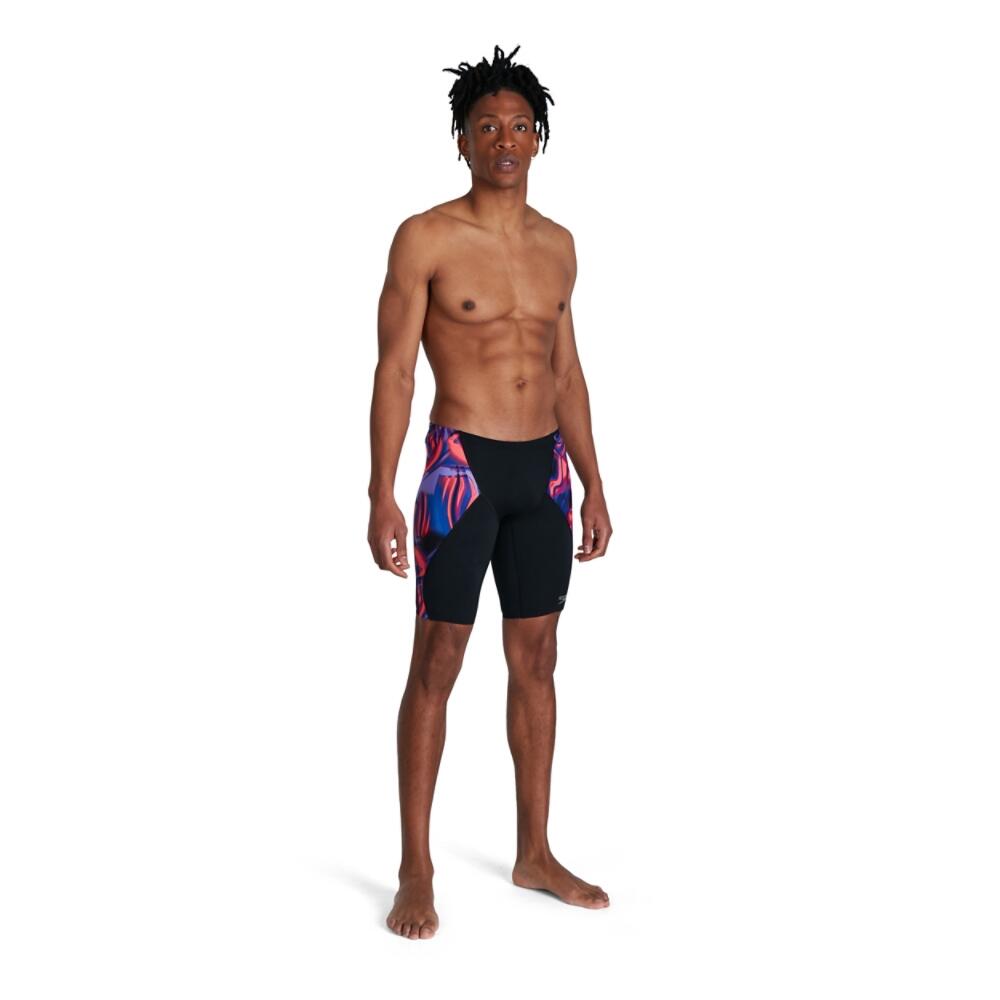 Allover Digital V-Cut Adult Male Swim Jammer Black/Red 1/5