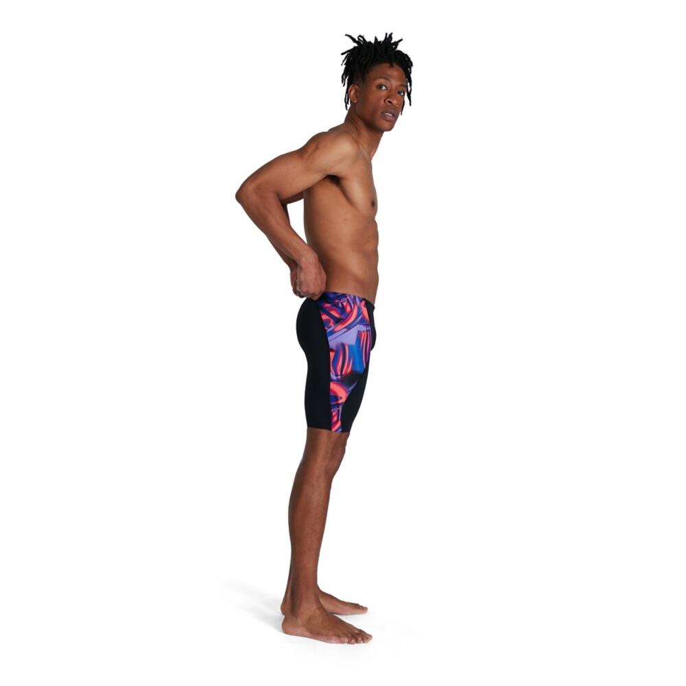 Allover Digital V-Cut Adult Male Swim Jammer Black/Red 3/5