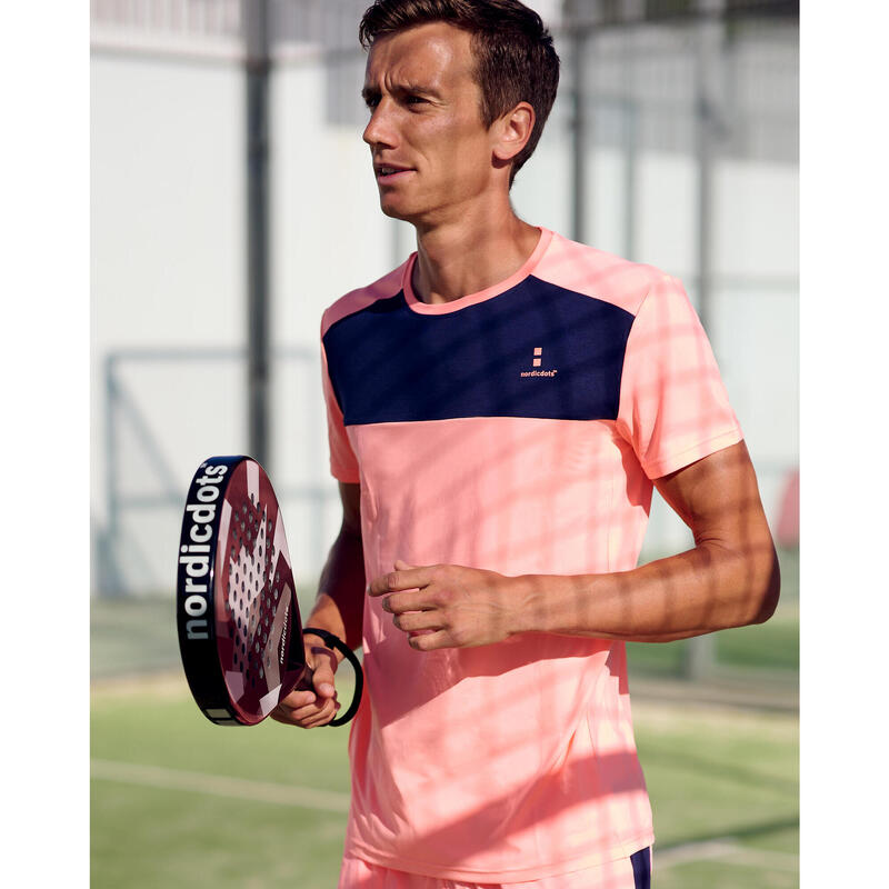 Performance Tennis/Padel T-Shirt Herren Melon/Marineblaues