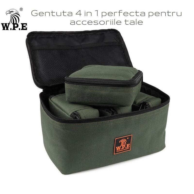 Set Geanta 4 in 1 pentru accesorii pescuit W.P.E, material impermeabil, izolata