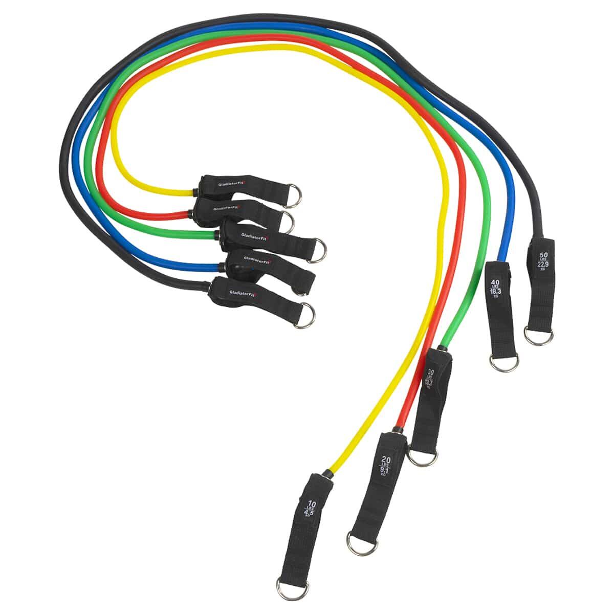 Kit bandes / tubes de résistance élastiques avec poignées + sac GladiatorFit 4/5