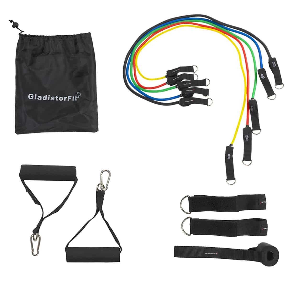GLADIATORFIT Kit of elastic resistance bands/tubes with handles + GladiatorFit bag