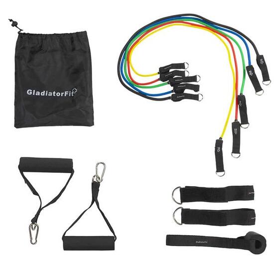 Kit di bande di resistenza elastiche/tubi con maniglie + borsa GladiatorFit