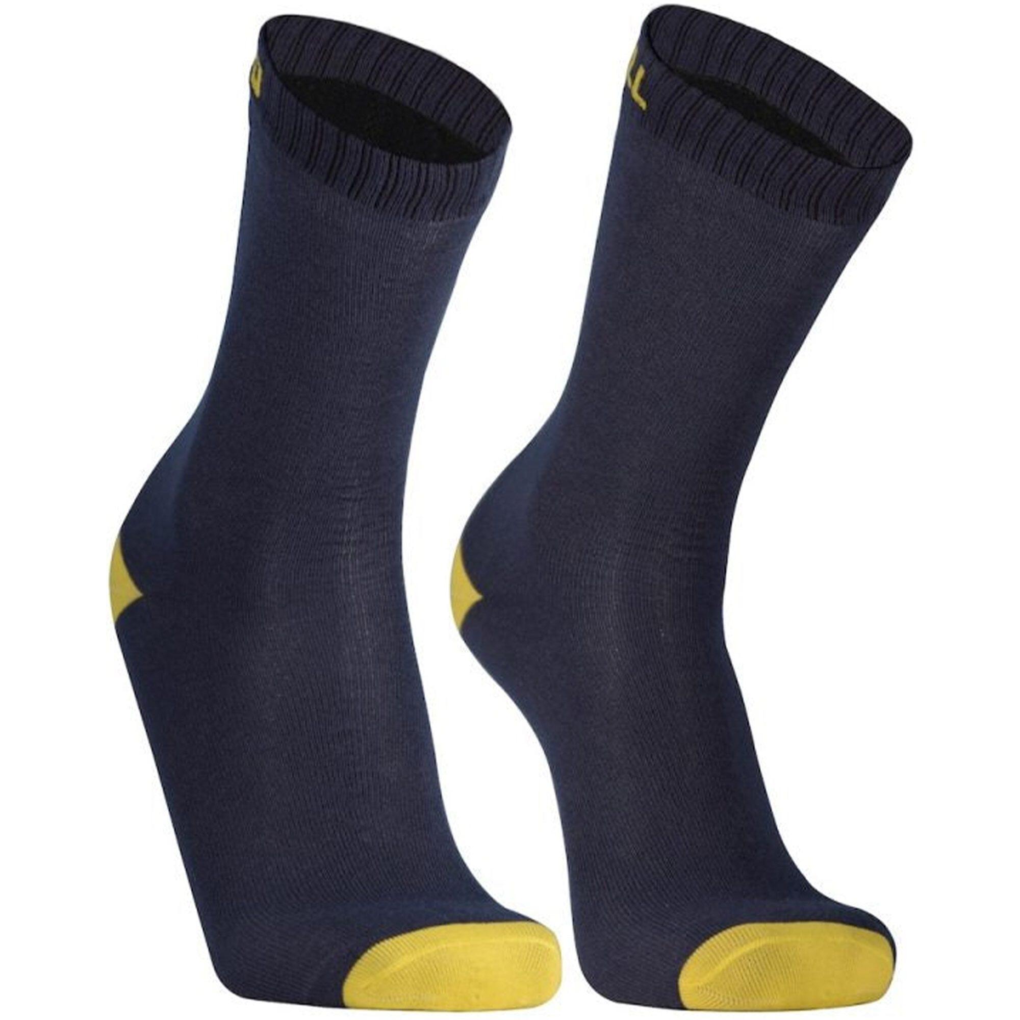 Dexshell Waterproof Ultra Thin Crew Socks Navy Lime Yellow 1/2