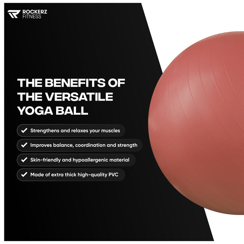 bola de yoga com bomba - bola de Pilates - bola de fitness - Rosegold - 65cm