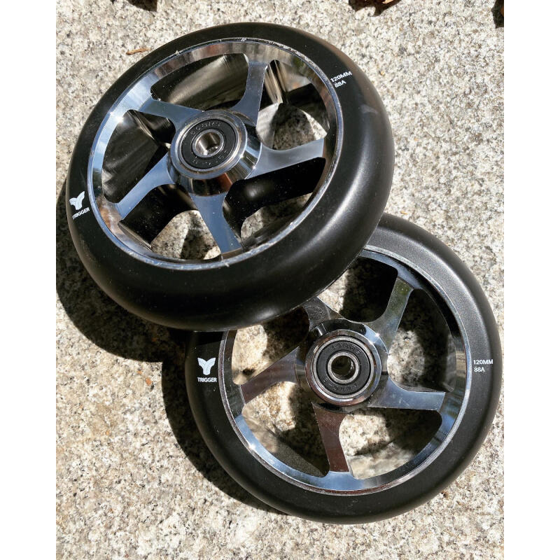 Ruedas Scooter Freestyle Trigger 5 Spokes 30mm 120mm 88A Cromo Negro x2