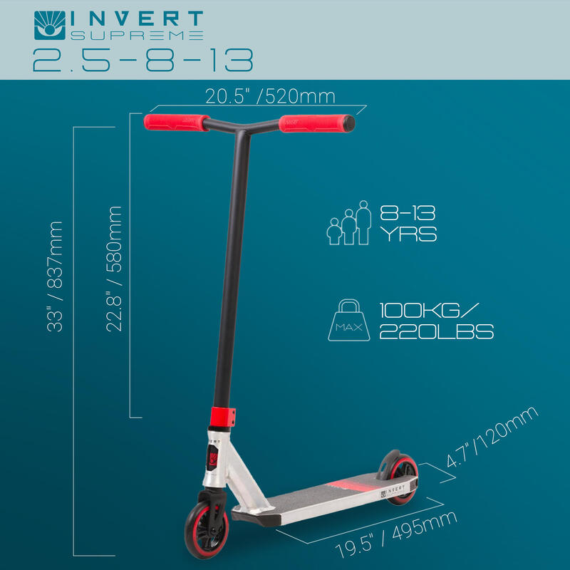 Stuntstep voor kinderen van 8 tot 13 jaar Ruw/Zwart/Rood