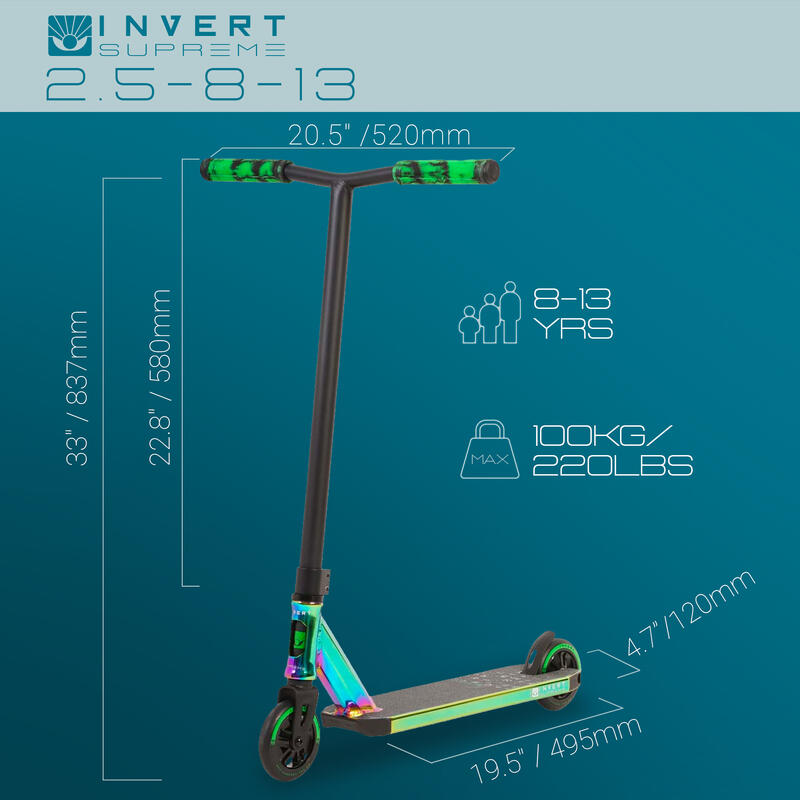 Stuntstep voor 8-13 jaar, Neo Groen/Zwart