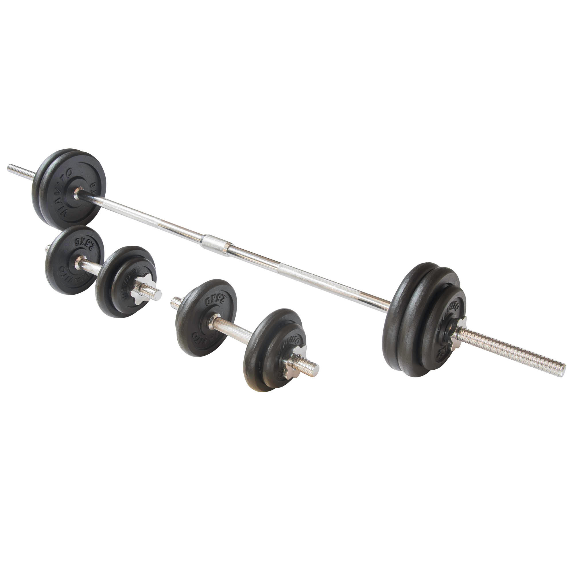 Viavito 50kg Black Cast Iron Barbell and Dumbbell Weight Set 1/4