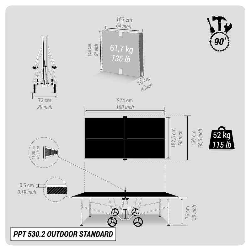 Mesa ping pong exterior plegable tablero 5 mm Pongori PPT 530.2 - Decathlon