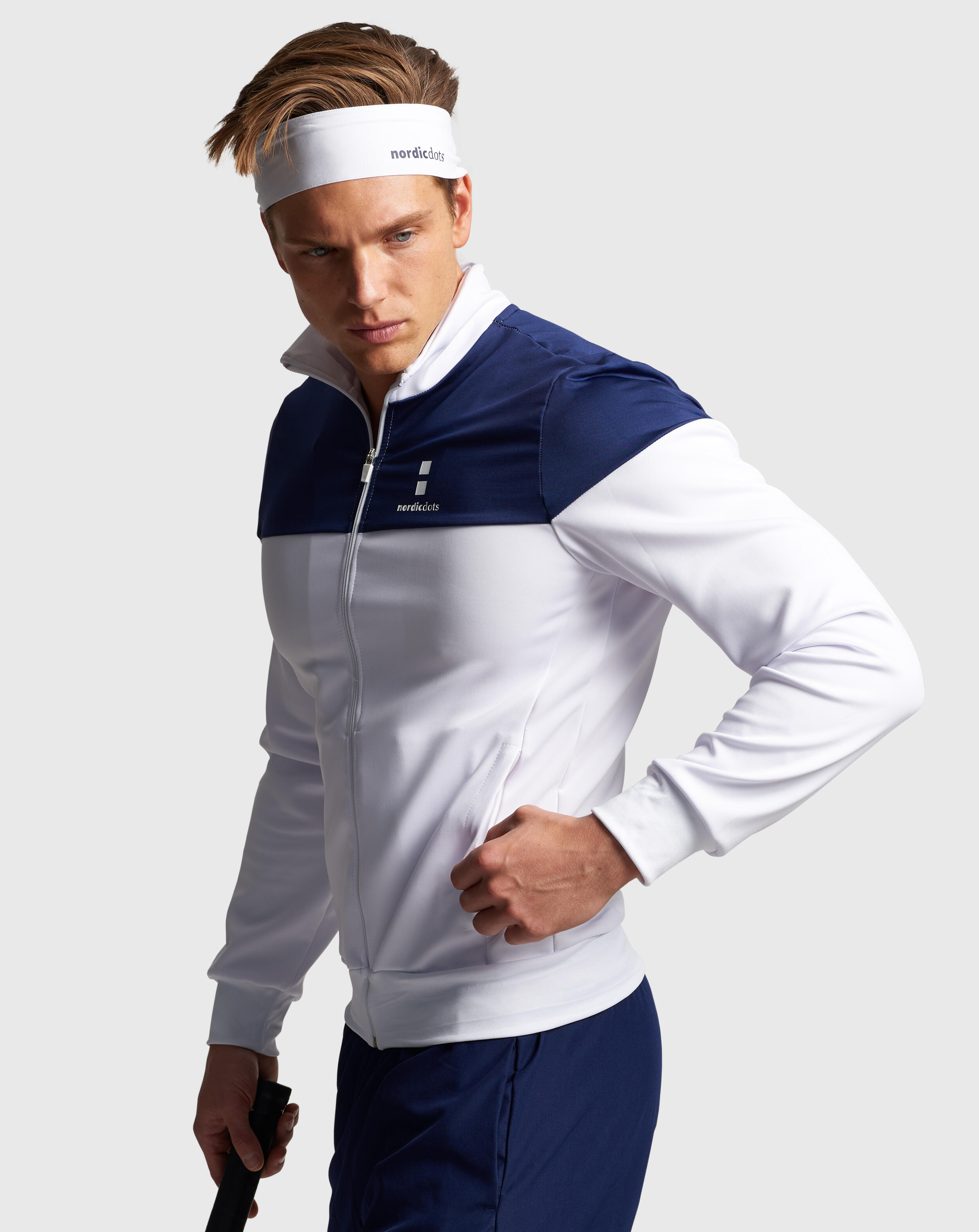 Performance Tennis/Padel Vest Heren Wit/Marineblauw 3/4