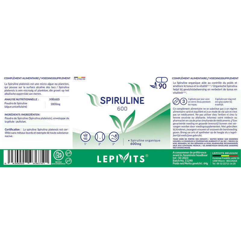 Spirulina - Gewicht, tonus, vitaliteit - 60 veganistische capsules