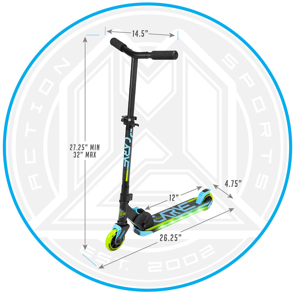 MADD GEAR CARVE FLIGHT LIGHT UP FOLDING SCOOTER – AGES 4 YEARS+ - BLUE/LIME 4/5