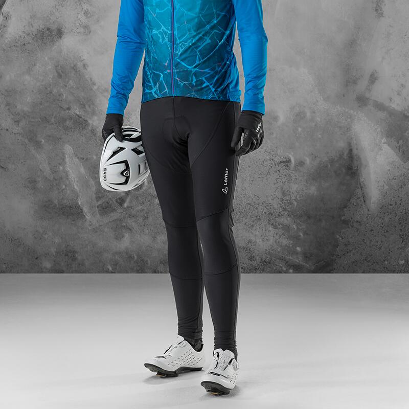 Fietsbroek lang M Bike Bib Tights Hotbond RF Gel voor heren Zwart LOEFFLER Decathlon