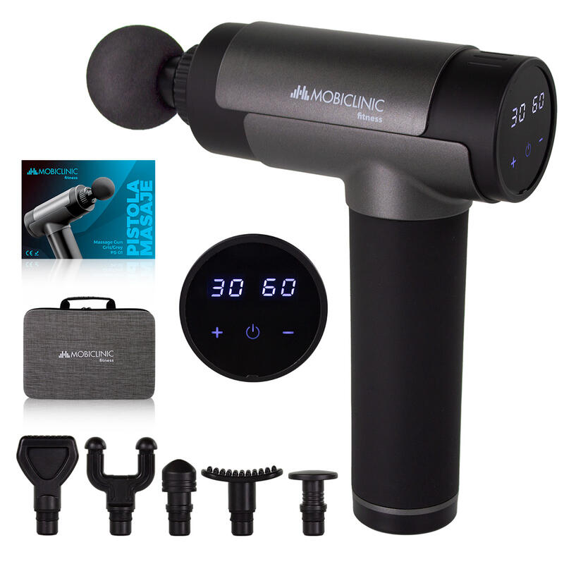 Pistola de masaje muscular 6 cabezales Masaje percusión Pantalla LCD Mobiclinic
