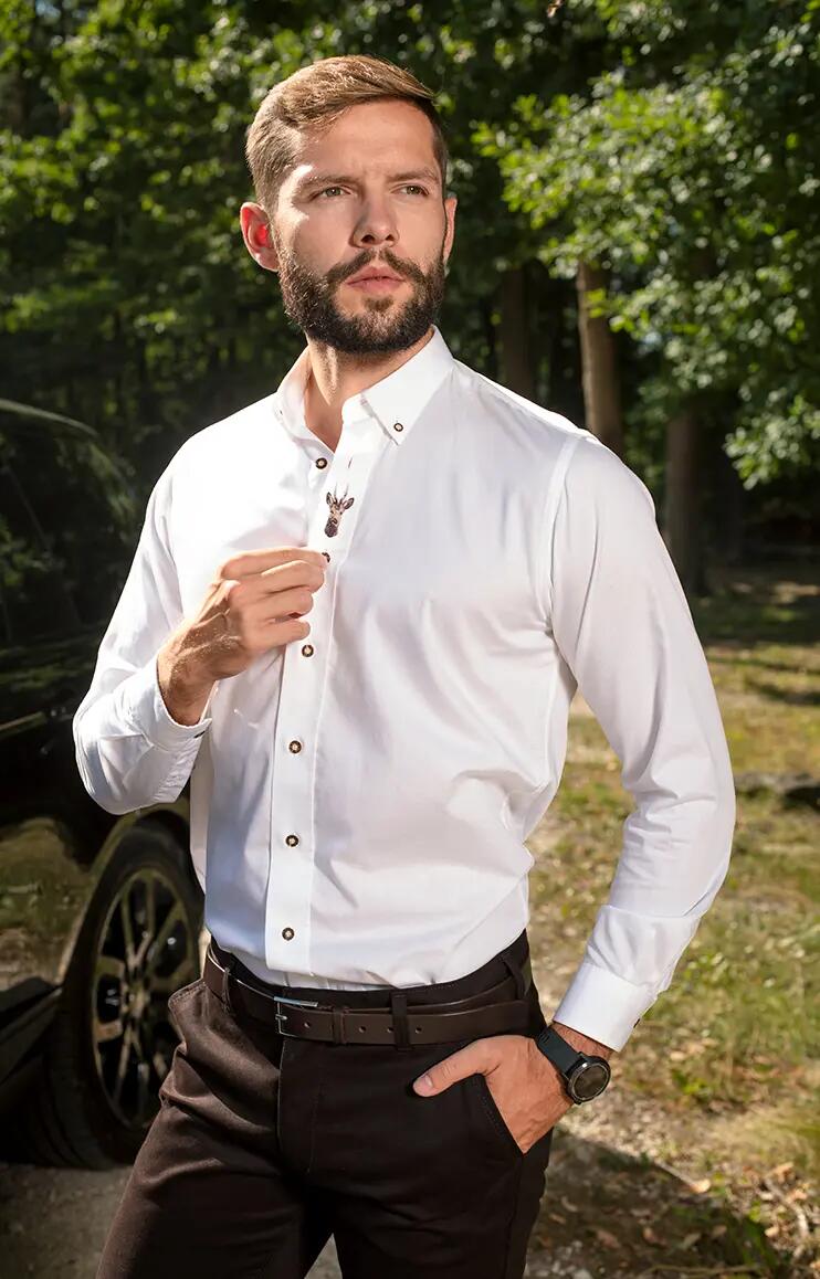 Camisa de caza para hombre con bordado de cabrito Tagart blanco 4/5