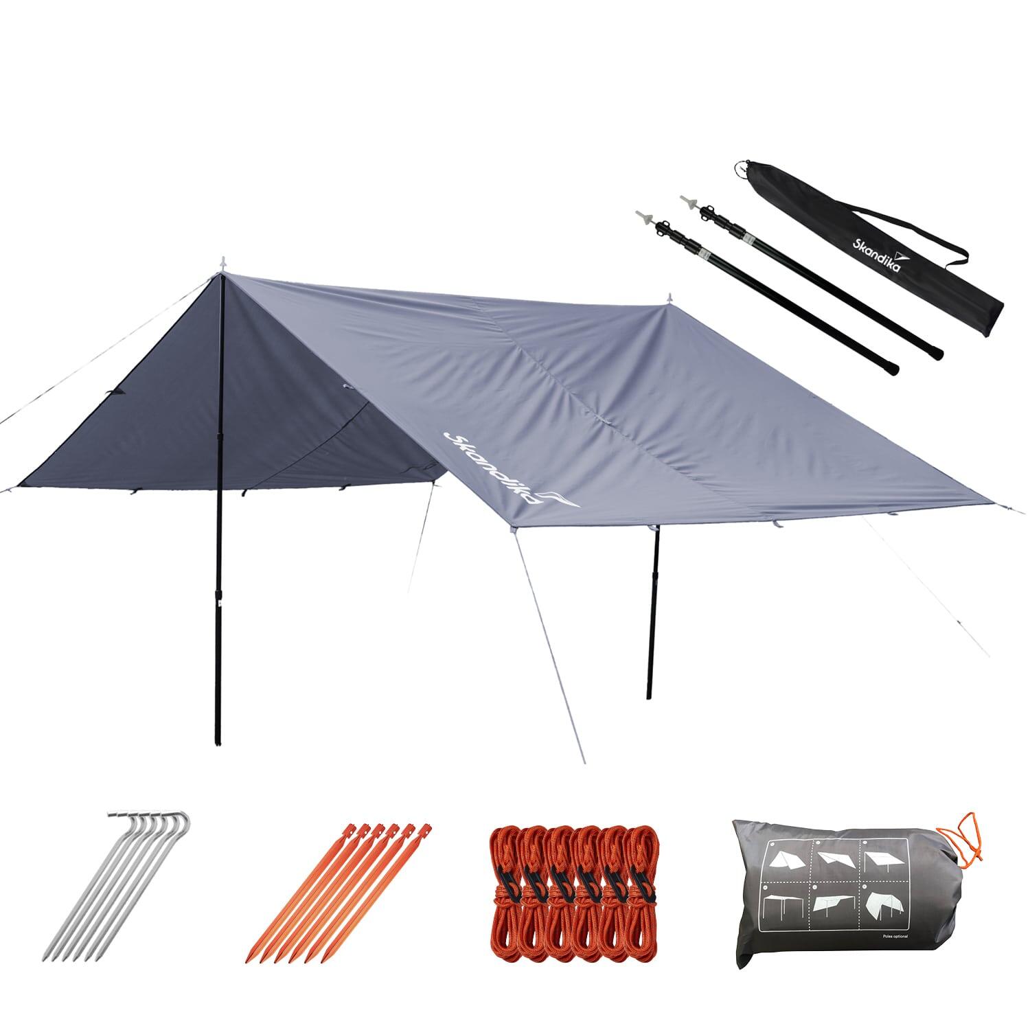 Voile D'ombrage L - 300x300 Cm - Et 2 Mâts Téléscopiques - Protection Uv Upf 50+
