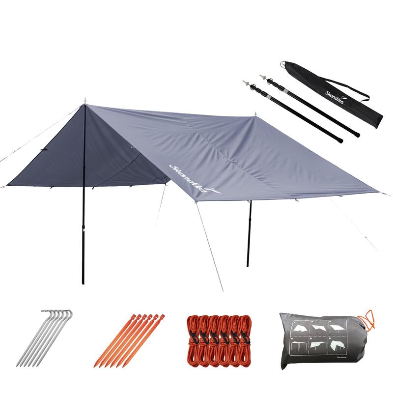 Voile d'ombrage L - 300x300 cm - et 2 mâts téléscopiques - protection UV UPF 50+