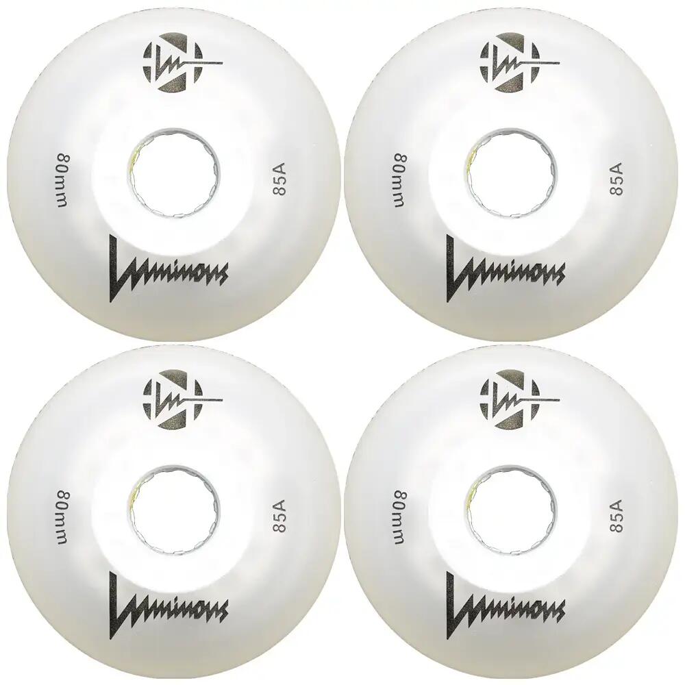 LUMINOUS LED LIGHT UP INLINE SKATE WHEELS WHITE GLITTER 80 MM – SET OF 4