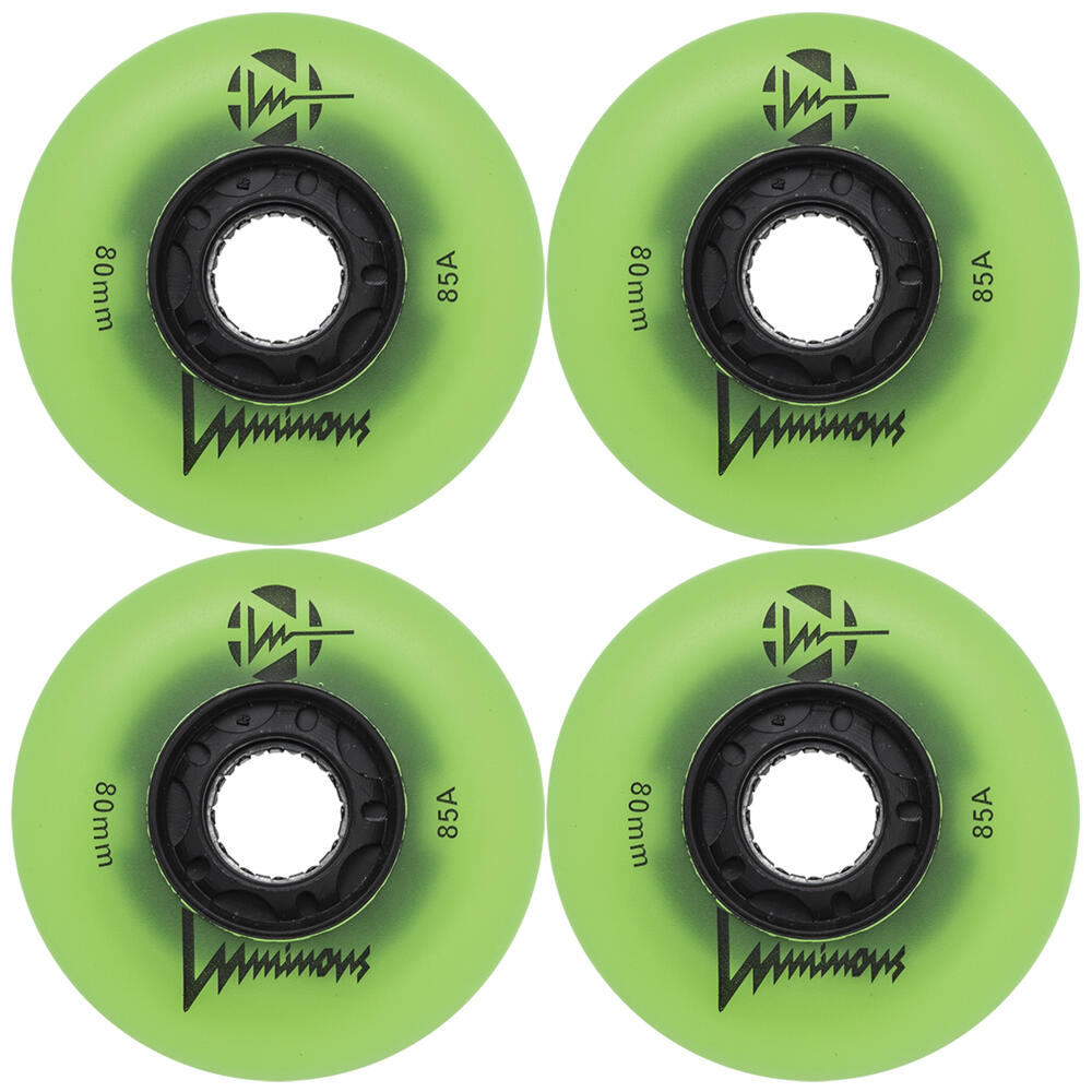 LUMINOUS LED LIGHT UP INLINE SKATE WHEELS GREEN GLOW 80 MM – SET OF 4 1/5