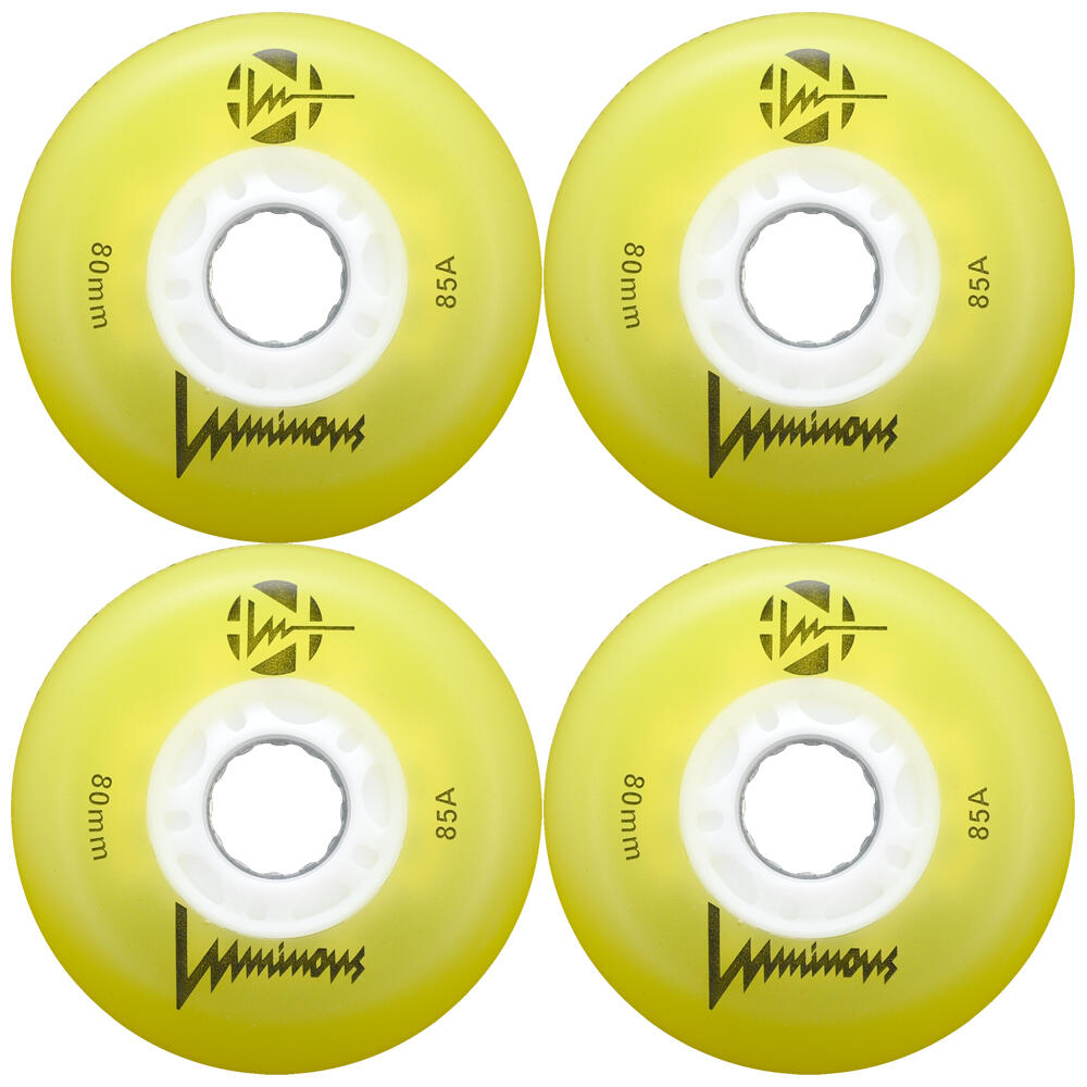 LUMINOUS LED LIGHT UP INLINE SKATE WHEELS YELLOW 80 MM – SET OF 4 1/5