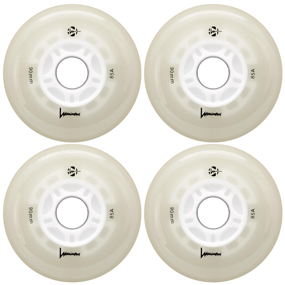 LUMINOUS LED LIGHT UP INLINE SKATE WHEELS WHITE GLOW 90 MM – SET OF 4 1/5