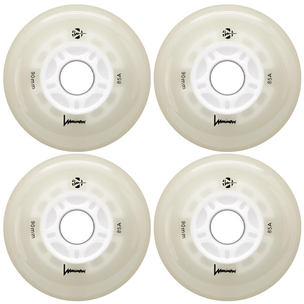 LUMINOUS LUMINOUS LED LIGHT UP INLINE SKATE WHEELS WHITE GLOW 90 MM – SET OF 4