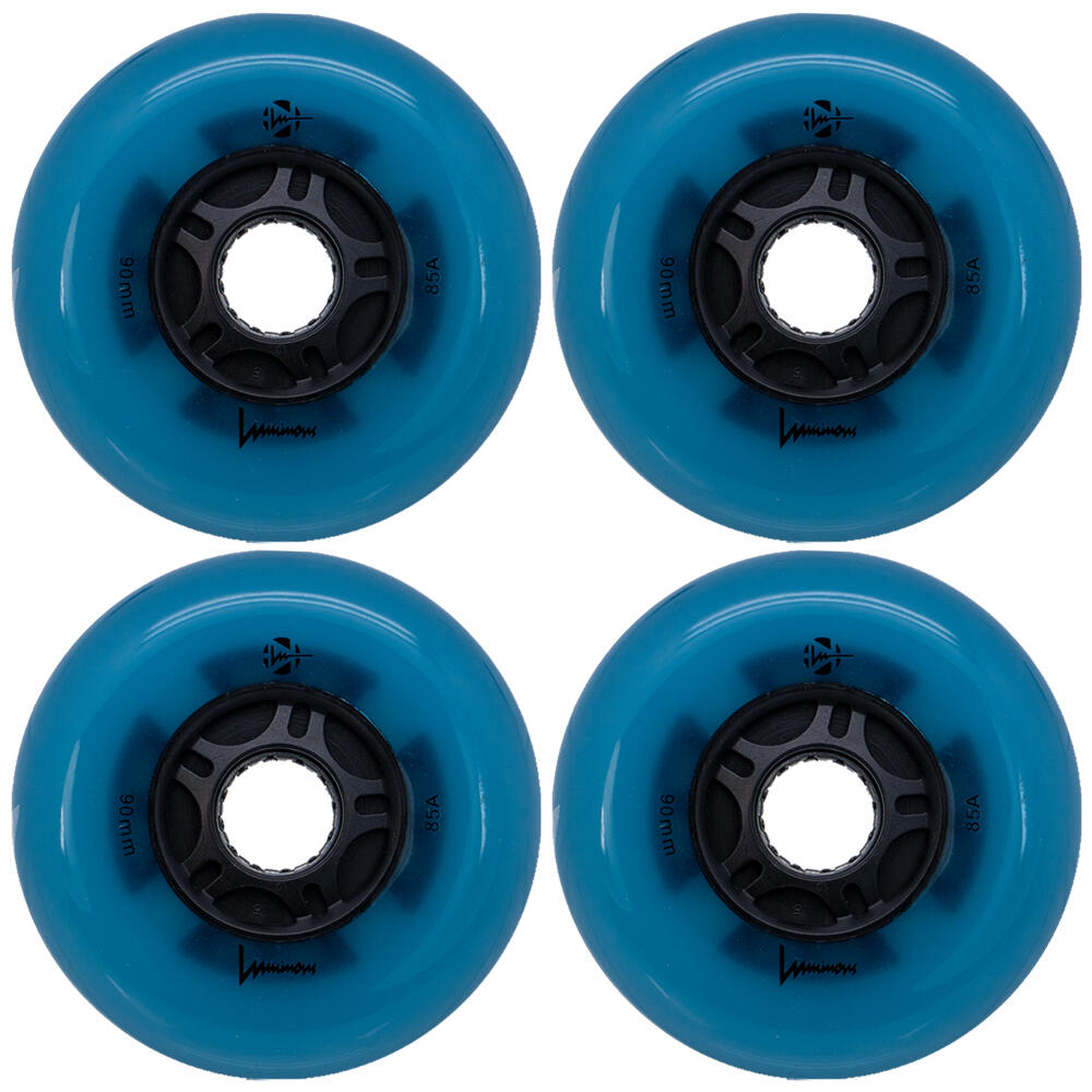 LUMINOUS LED LIGHT UP INLINE SKATE WHEELS BLUE GLOW 90 MM – SET OF 4 1/5