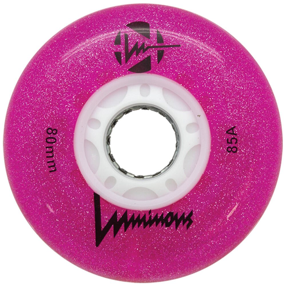 LUMINOUS LED LIGHT UP INLINE SKATE WHEELS PINK GLITTER 80 MM – SET OF 4 2/5