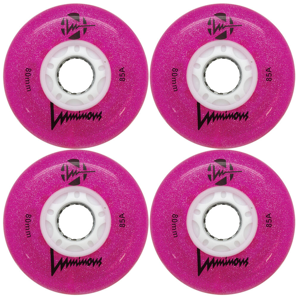 LUMINOUS LUMINOUS LED LIGHT UP INLINE SKATE WHEELS PINK GLITTER 80 MM – SET OF 4