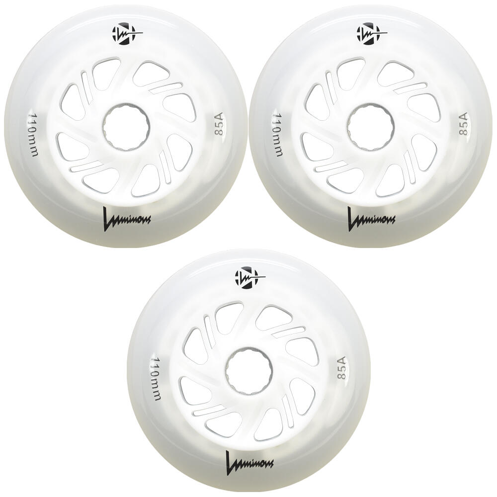 LUMINOUS LED LIGHT UP INLINE SKATE WHEELS WHITE 110 MM – SET OF 3 1/5