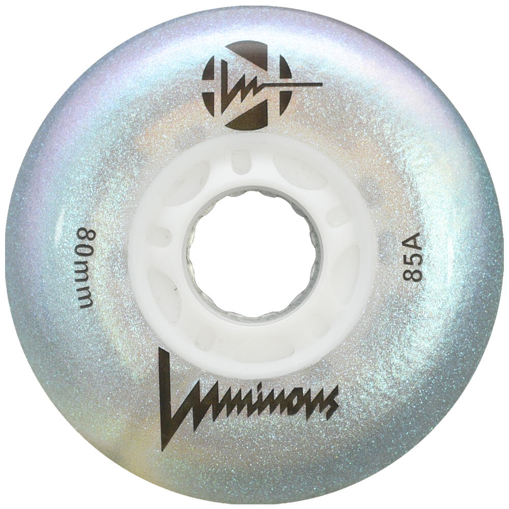 LUMINOUS LED LIGHT UP INLINE SKATE WHEELS WHITE GLITTER 80 MM – SET OF 4 2/5