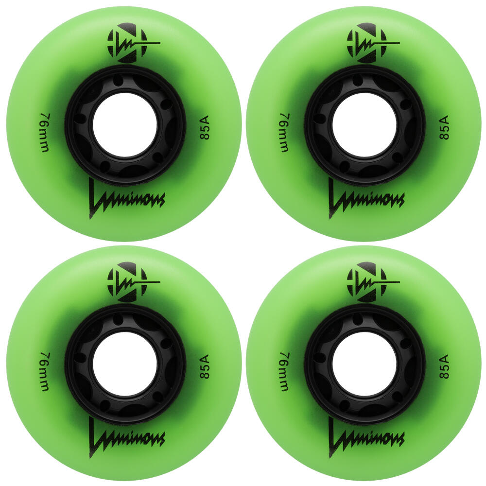 LUMINOUS LUMINOUS LED LIGHT UP INLINE SKATE WHEELS GREEN GLOW 76 MM – SET OF 4