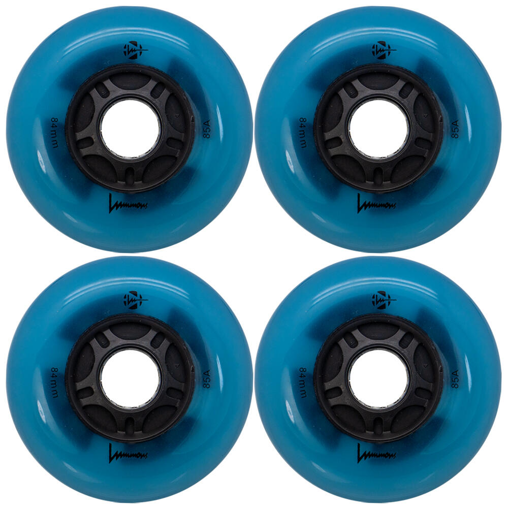 LUMINOUS LUMINOUS LED LIGHT UP INLINE SKATE WHEELS BLUE GLOW 84 MM – SET OF 4