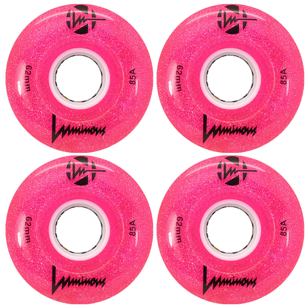 LUMINOUS LUMINOUS LED LIGHT UP ROLLER SKATE WHEELS PINK GLITTER 62 MM – SET OF 4