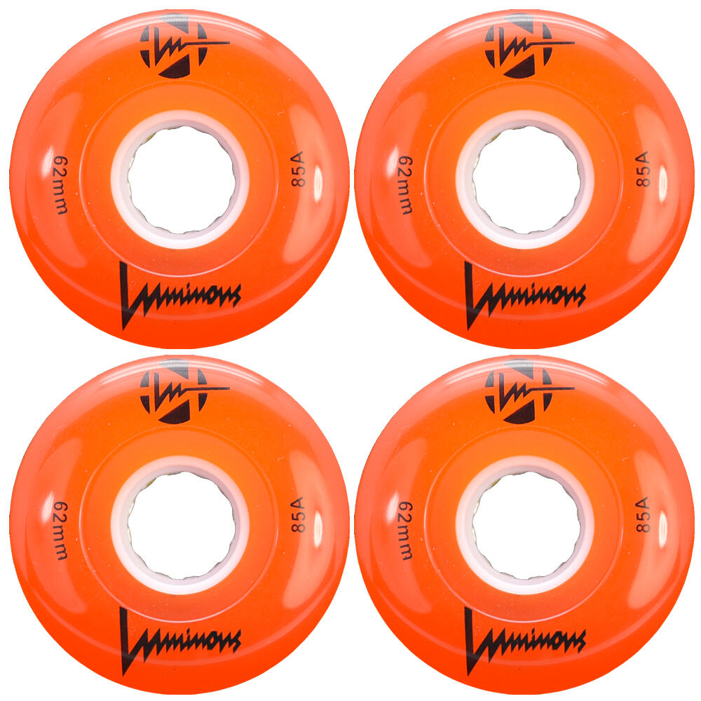 LUMINOUS LUMINOUS LED LIGHT UP ROLLER SKATE WHEELS ORANGE 62 MM – SET OF 4