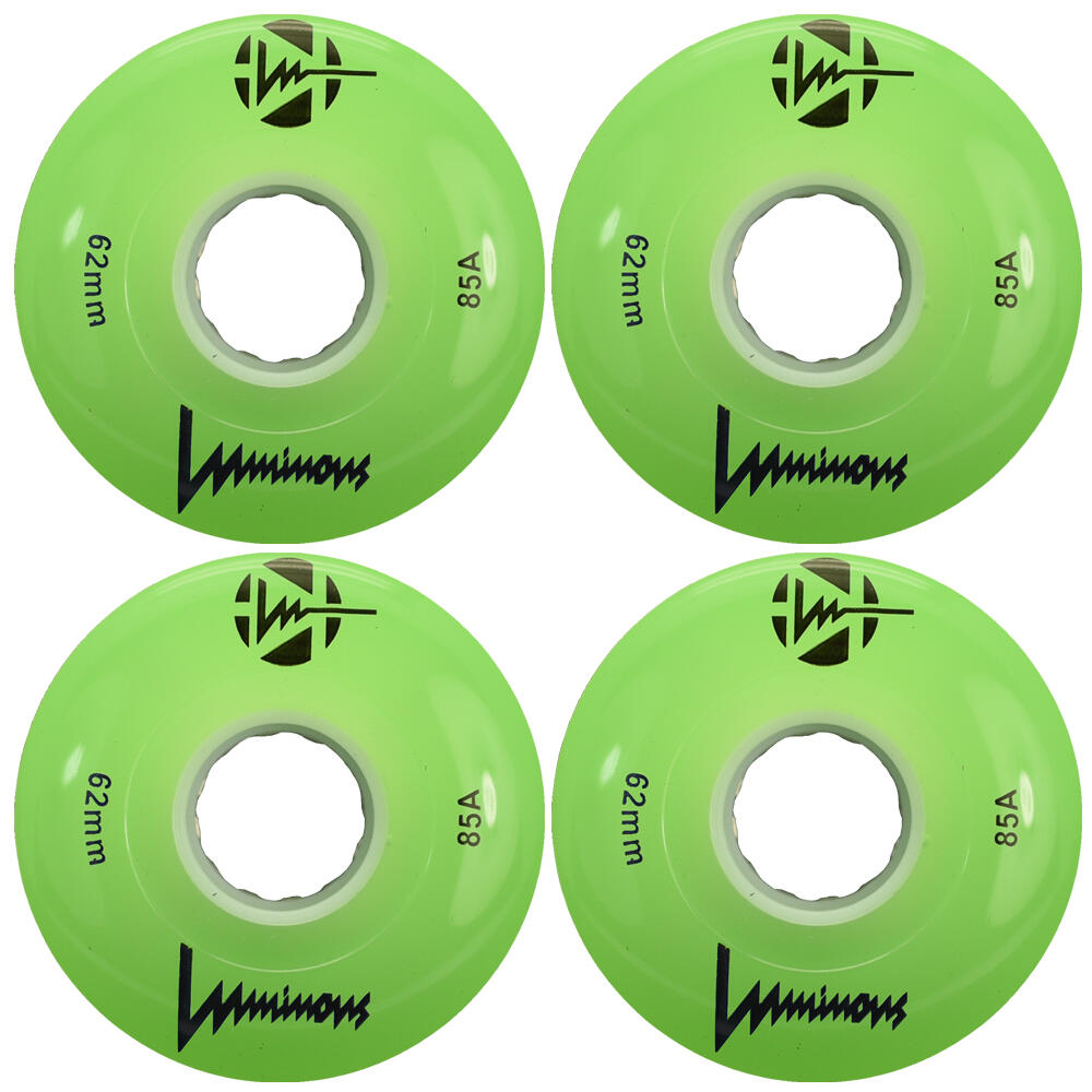 LUMINOUS LED LIGHT UP ROLLER SKATE WHEELS GREEN 62 MM – SET OF 4 1/5