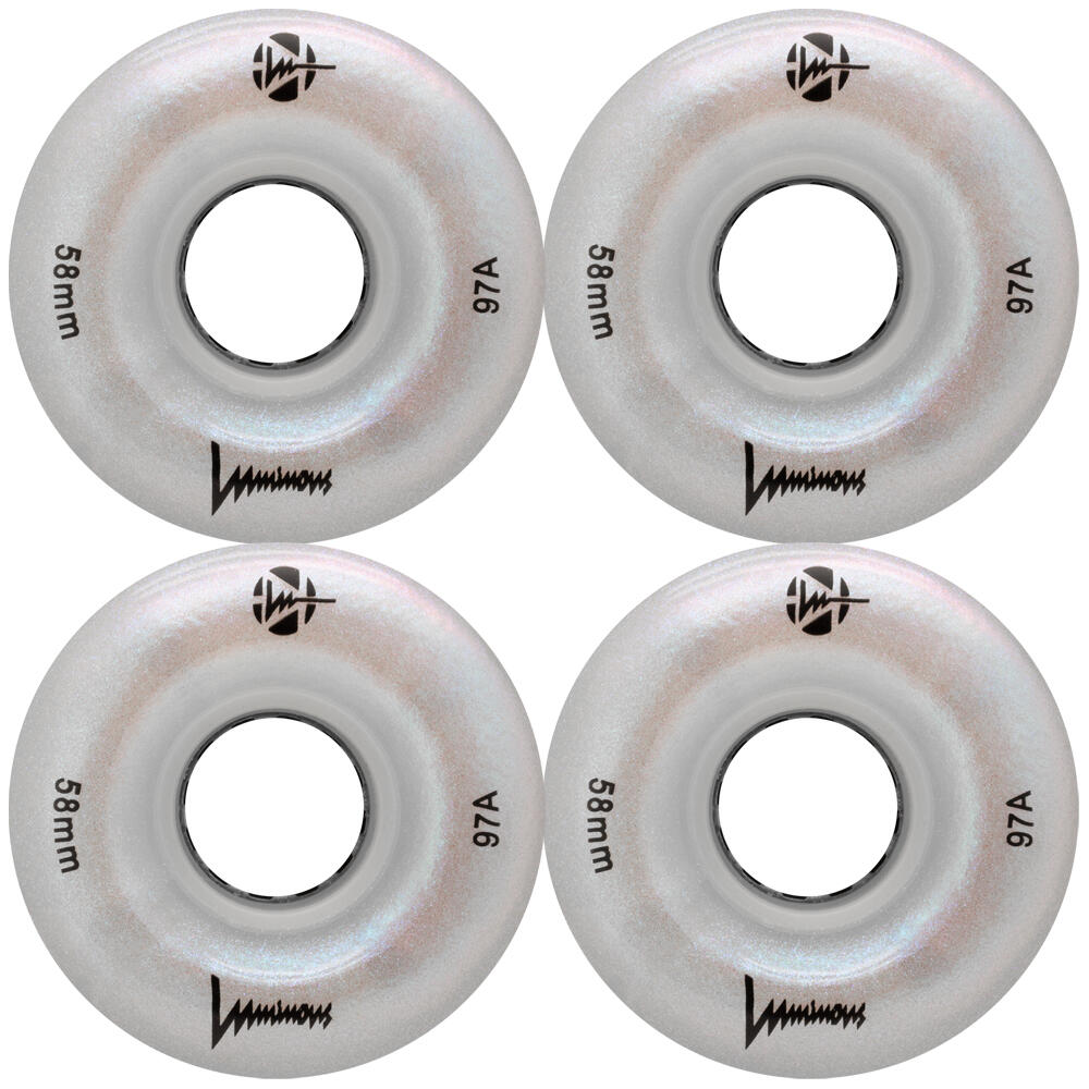 LUMINOUS LUMINOUS LED LIGHT UP ROLLER SKATE WHEELS WHITE PEARL 58 MM 97A – SET OF 4