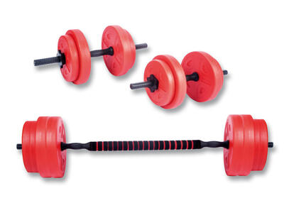 Set gewichten halters. halterstang en verstelbare schijven - 17 kg.