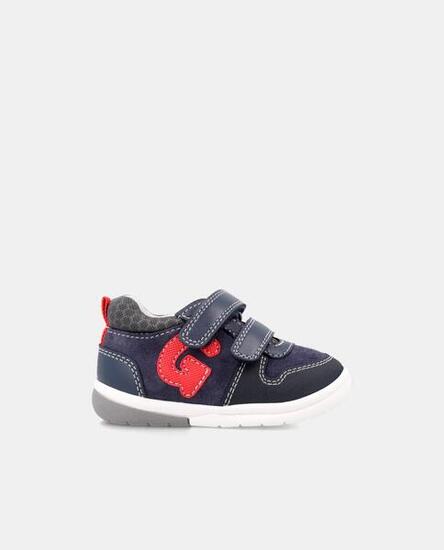 Zapatillas Deportivas Garvalin Bajos De Piel De Bebé Niño En Azul Con Velcro