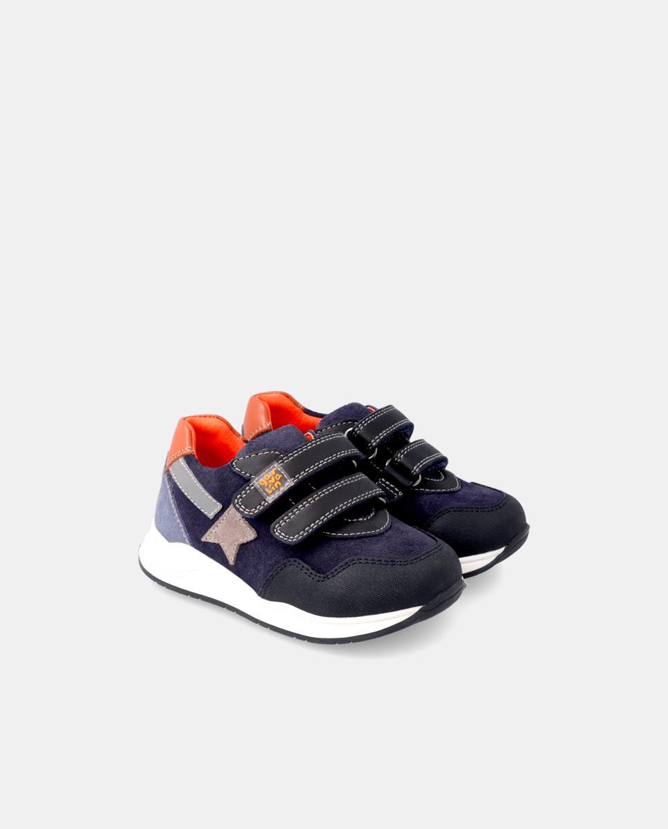 Zapatillas Deportivas Garvalin Bajos De Piel De Bebé Niño En Azul Con Velcro 2/5