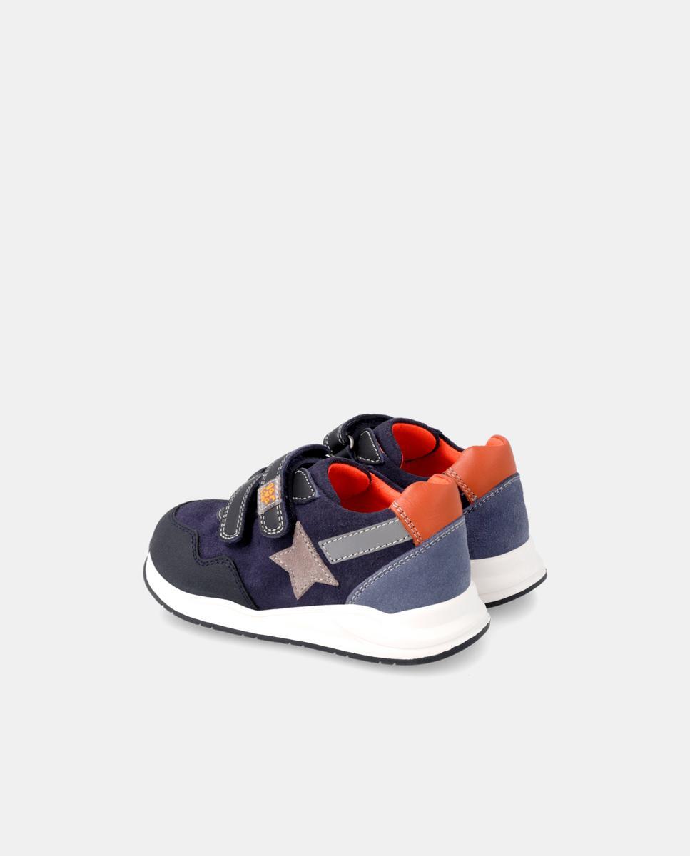Zapatillas Deportivas Garvalin Bajos De Piel De Bebé Niño En Azul Con Velcro 3/5