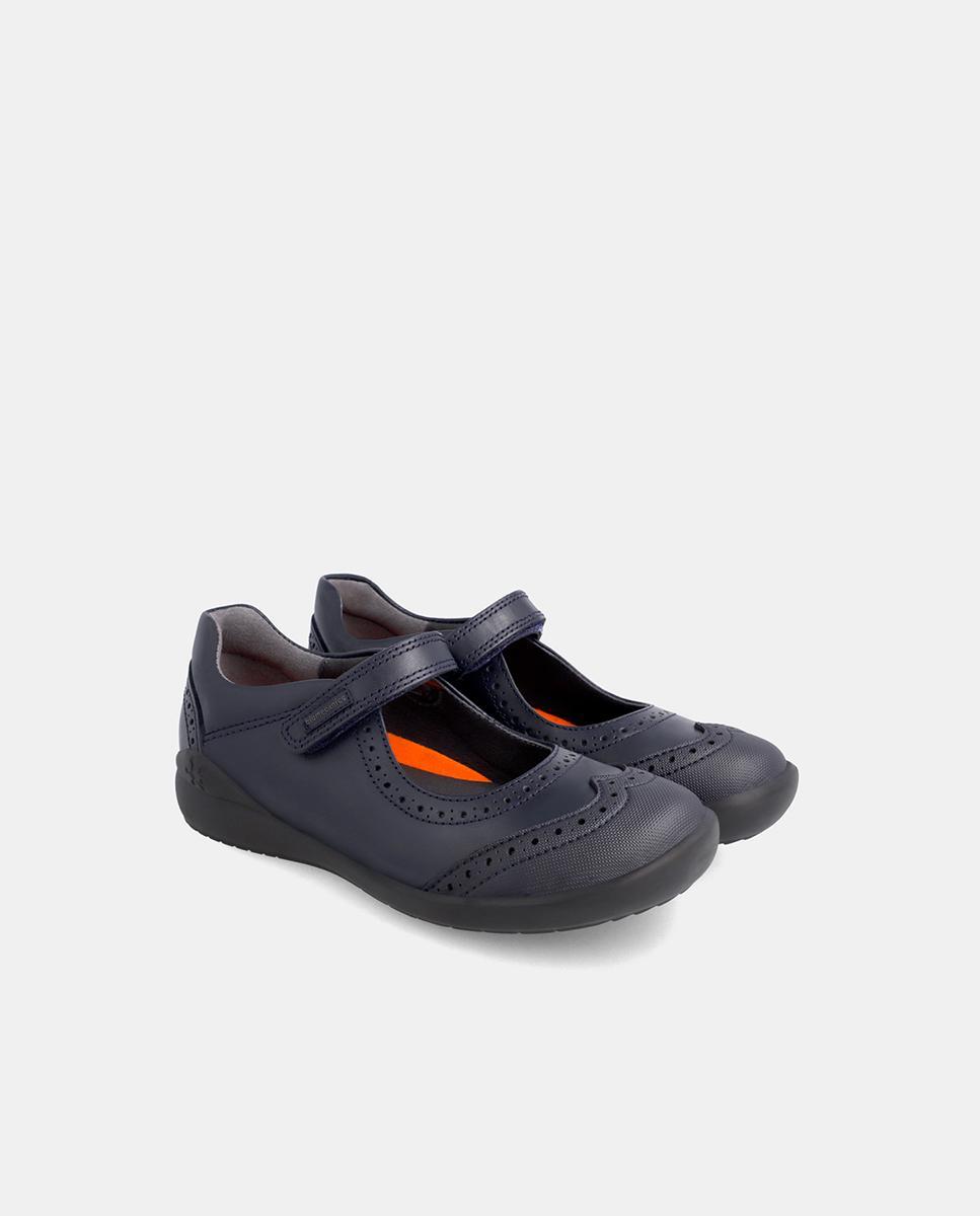 Merceditas Colegiales Biomecanics De Piel De Niñas En Azul Con Velcro 2/4