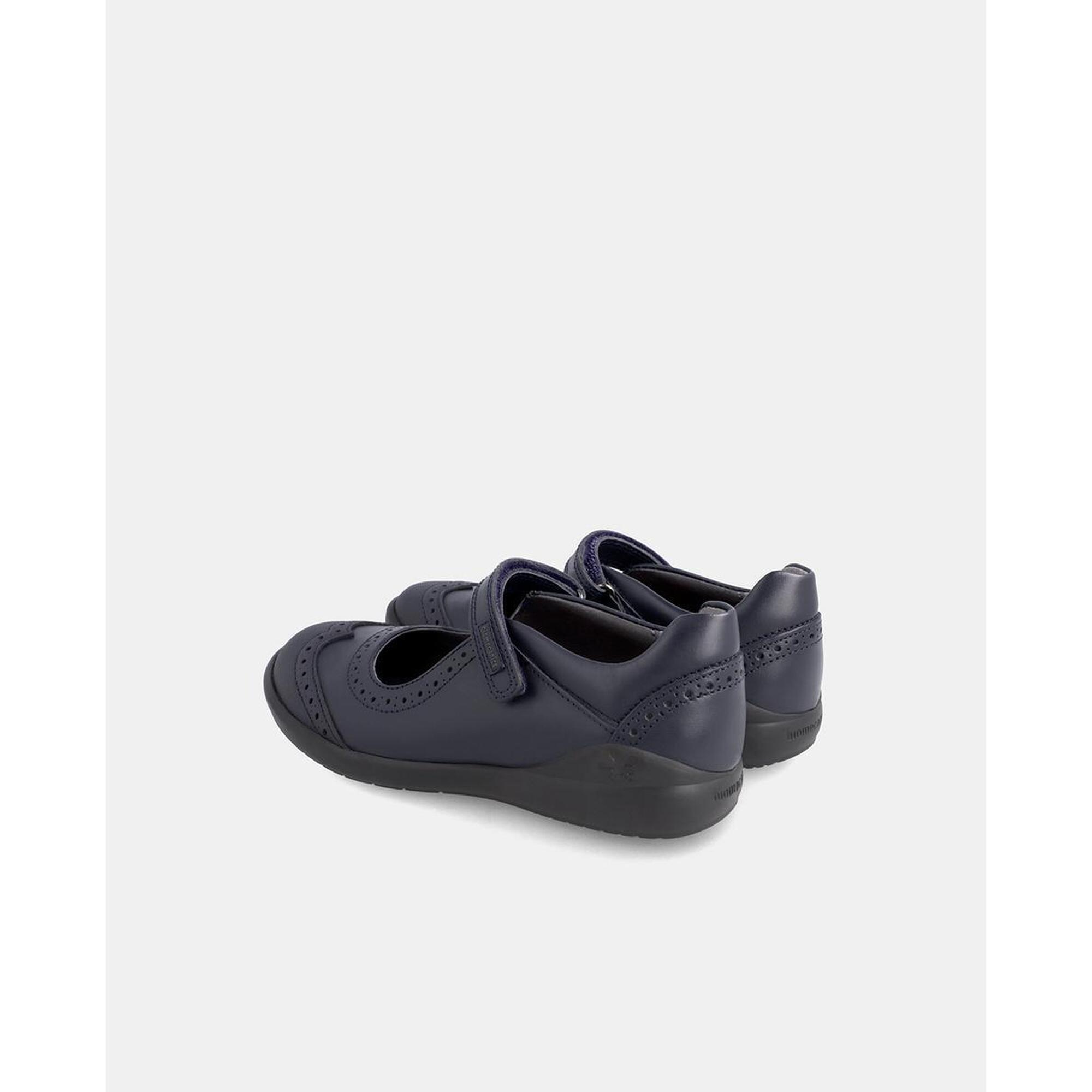 Merceditas Colegiales Biomecanics De Piel De Niñas En Azul Con Velcro 3/4