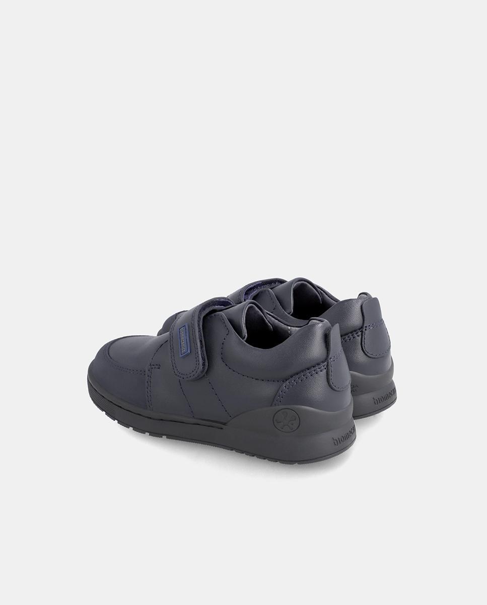 Zapatos Colegiales Biomecanics De Piel De Niños En Azul Con Velcro 3/4