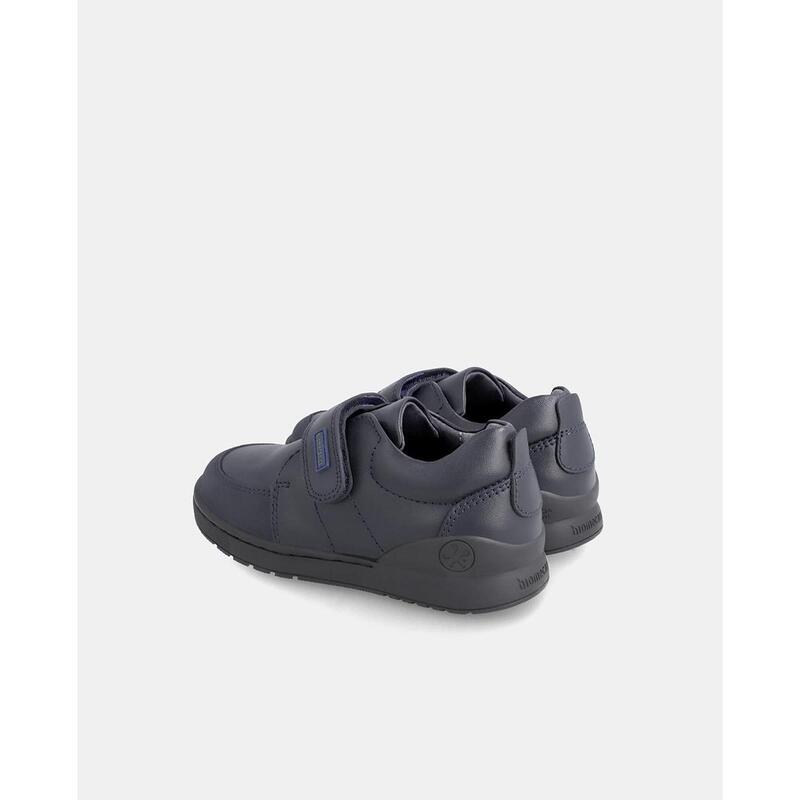 Zapatos Colegiales Biomecanics De Piel De Bebé Niño  En Azul Con Velcro
