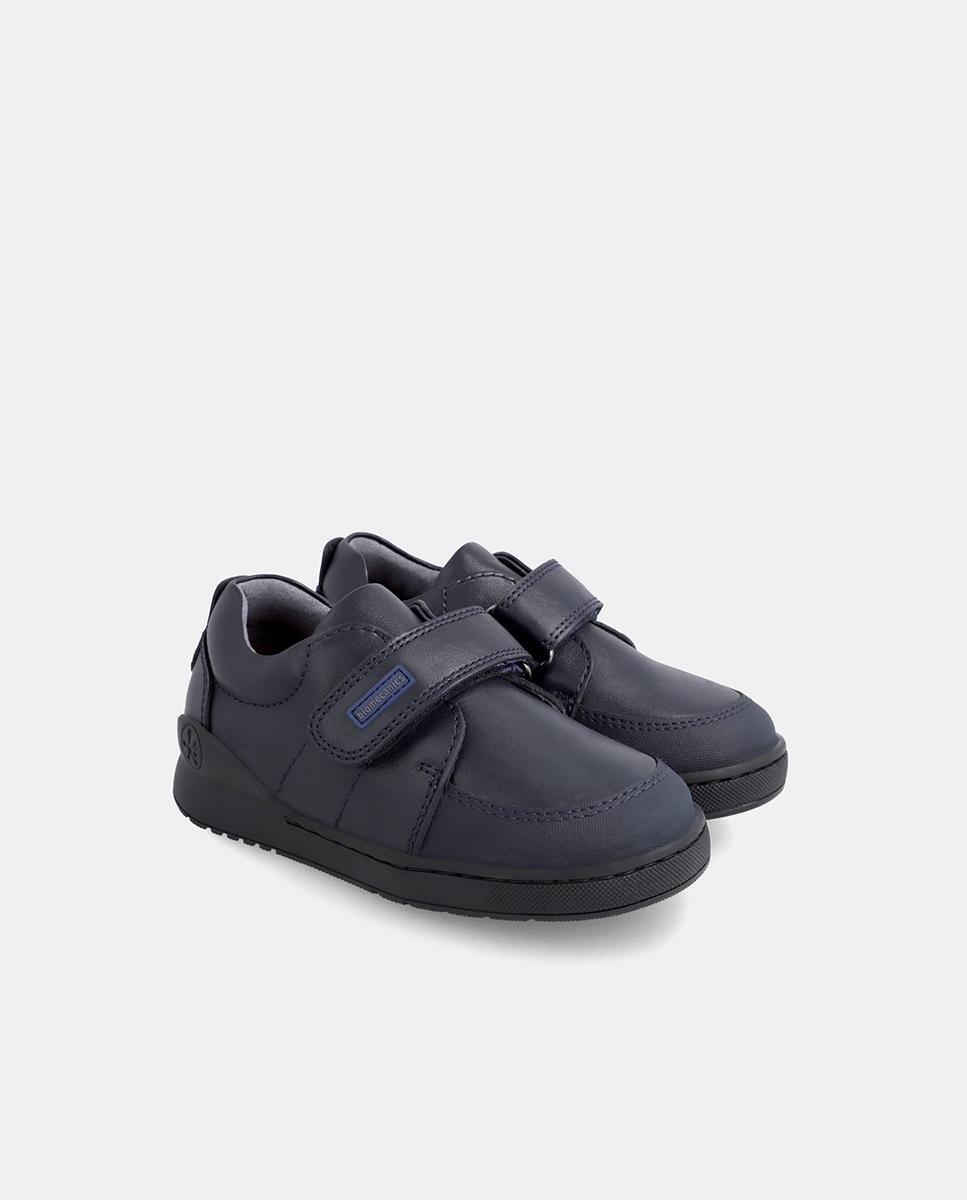 Zapatos Colegiales Biomecanics De Piel De Niños En Azul Con Velcro 2/4