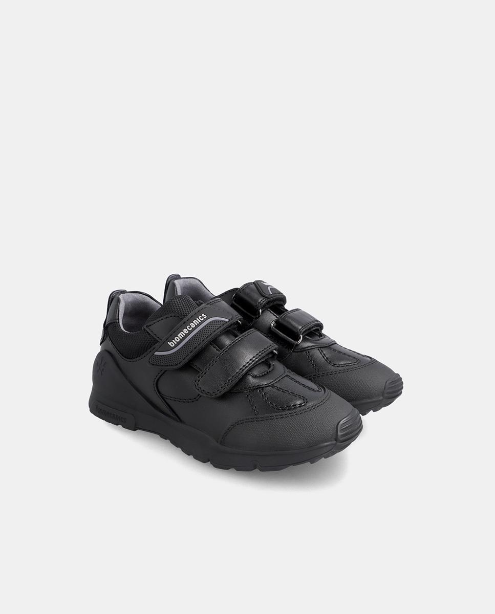 Zapatillas Deportivas Biomecanics De Piel De Niños En Negro Con Velcro 2/5
